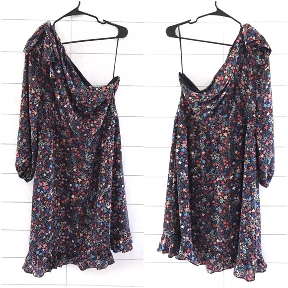 J.Crew Black Kaleidoscope Star One Shoulder Dress - Picture 3 of 8